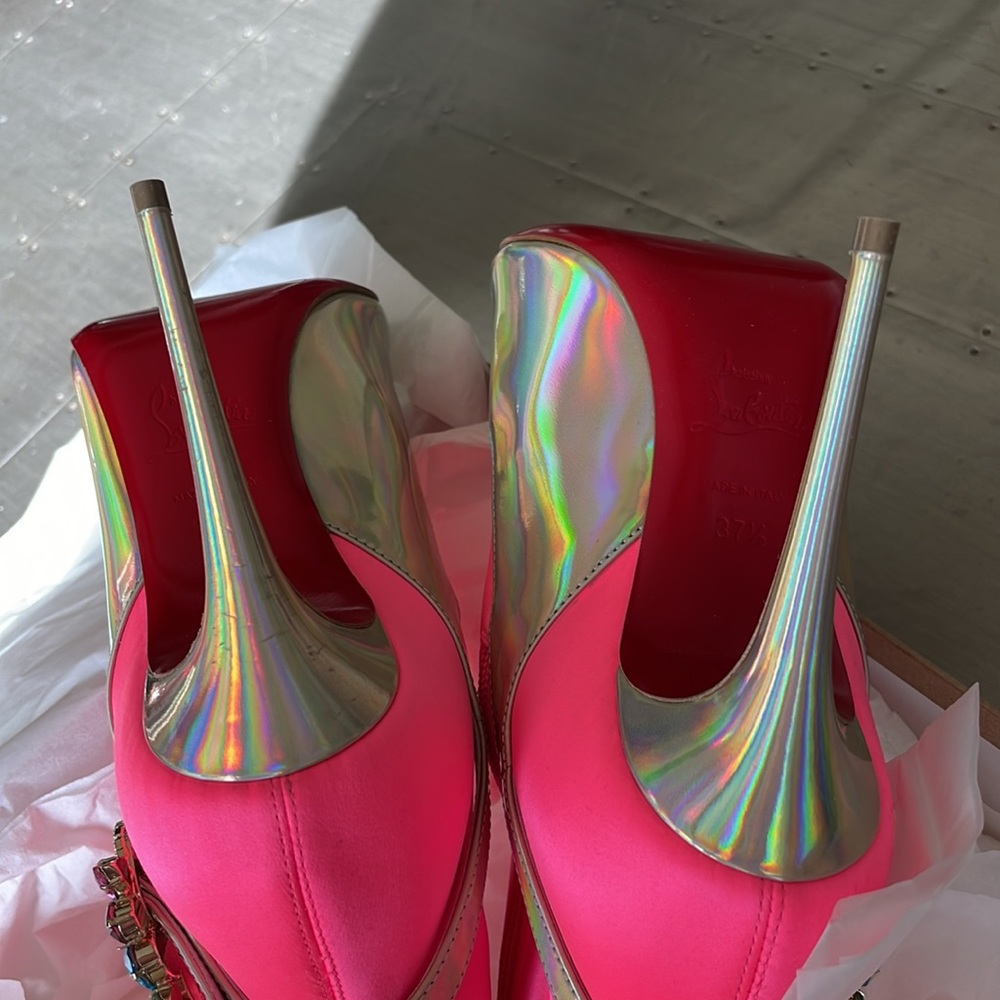 Christian louboutin Jessie booty 100mm stiletto boot barbie fluo neon sz 37.5 - Picture 8 of 13